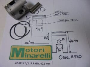 Minarelli - 62.0115.7 / 117.7 Pist.assy 40.5mm - 80cc/P6 Corsa Corta/G1 automatic/P6/P3/P4/W3 - Piston