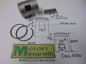 Minarelli - 62.0115.7 / 117.7 Pist.assy 41.0mm - 80cc/P6 Corsa Corta/P6/P3/P4/W3 - Piston