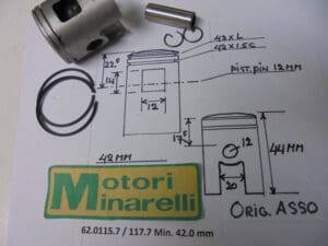 Minarelli - 62.0115.7 / 117.7 Pist.assy 42.0mm Min.2/3/4 or 6 speed etc.new - 80cc/P6 Corsa Corta/G1 automatic/P6/P3/P4/W3 - Piston