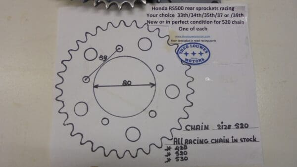 Honda - Sprocket rear Honda RS500 racing 33/34/35/37/39 T_1 - RS500 - Rear Wheel