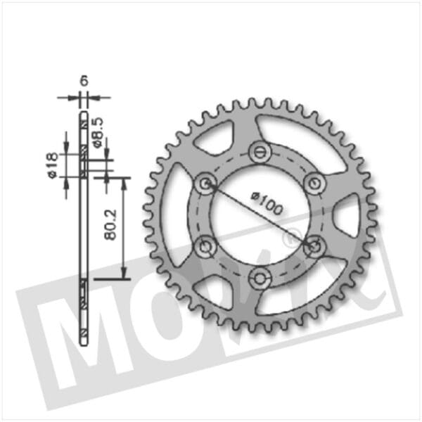 REAR SPROCKET RIEJU RR/SPIKE 80.2mm 6holes 44t IGM