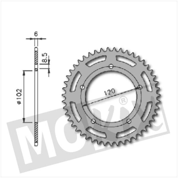 REAR SPROCKET APRILLIA RS'99-'02 102mm 5h 47t IGM