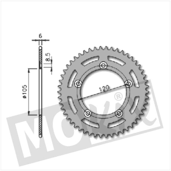 REAR SPROCKET APRILIA RX"03 420 105mm 5h 50t IGM