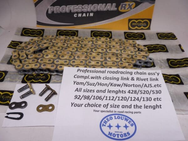 Regina chain road racing and motocross  5/8 x 1/4 (520) 120L new coulor gold Yam/kaw/Suz/Hon.etc 