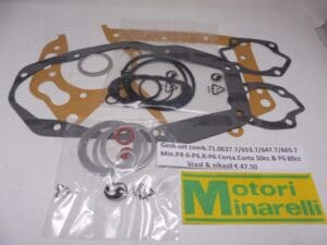 71.0637.7 / 71.0653.7 / 71.0647.7 and 71.0665.7 Gasket set compl.combination P4/P6R/P6-8 Corsa Corta and P6 water cooled engines 50cc/80cc 1974 till 1982 new for steel and nicasil cil.s