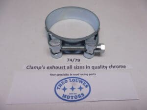 Exhaust clamp size 74/79mm unifersal in chrome new for all bikes