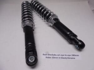 Shock absorber set(2)280mm holes 10mm in black/chrome new